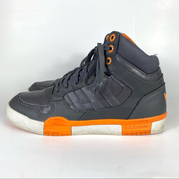 ADIDAS HIGH TOP GRAY WHITE AND ORANGE SNEAKERS MEN’S SIZE 8.5 - Picture 3 of 11